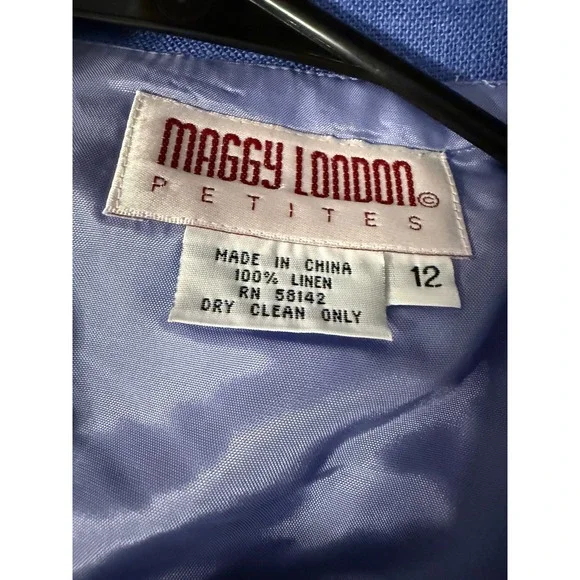 Maggy London Petties Sleeveless Belted Shirt Dress Blue Size 12 100% Linen - Picture 9 of 13